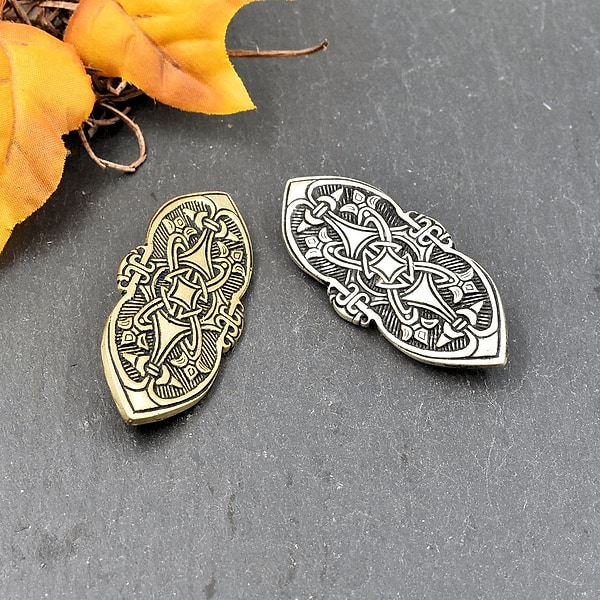 Birka Fibel aus Bronze oder versilbert – Wikinger Gleicharmfibel für Dein Gewand - Größe ca. 6,5 x 3,8 cm - 1 Stück