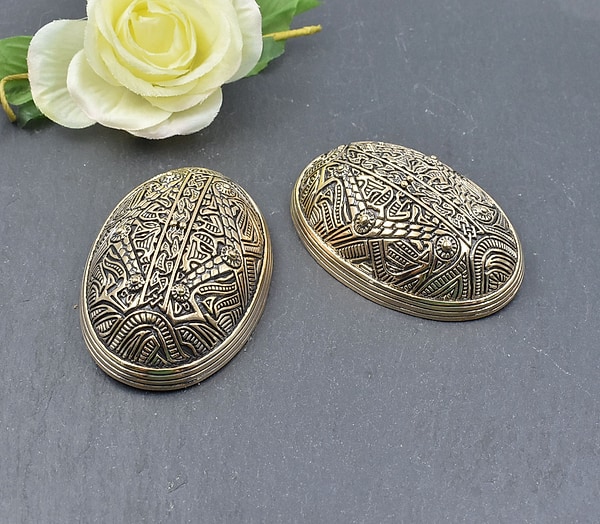 Wikinger Fibel Set – Bronze Ovalspange aus der Vendel-Zeit – Historische Ovalfibeln nach Dänischem Fund