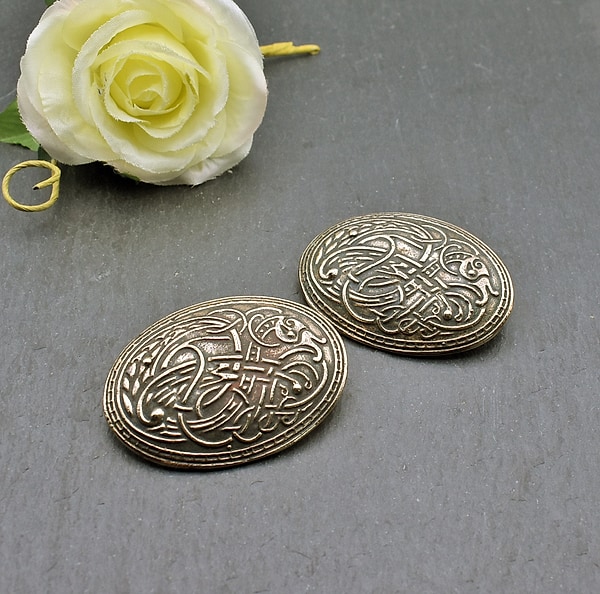 Wikinger Fibel Set für die nordische Tracht Größe ca. 5,6 x 4 cm - Bronze Broschen im Ringerike Stil fürs Wikingerkleid