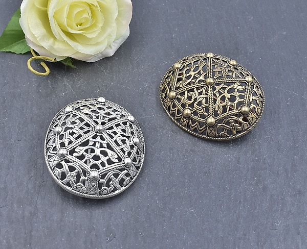 Wikinger Ovalfibel Set von BELANAS SCHATZKISTE - Bronze und versilbert - Gewandspangen im Borrestil - Schildkrötfibeln fürs Wikinger Kleid