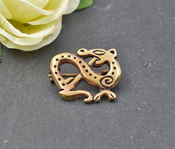 Wikinger Brosche Drache aus Bronze - Nordische Drachen Fibel im Ringerike Stil - Mittelalter Schmuck