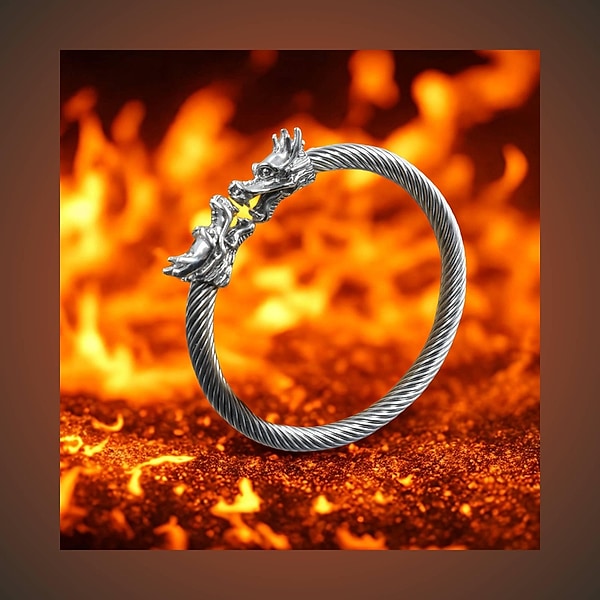 Wikinger Drachenarmreif - Edelstahl Drachenarmband - Mittelalter Armschmuck - Mittelalterliches Armband mit Drachenköpfen