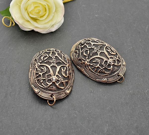 Wikinger Fibel Set von Öland – Schildkrötfibeln aus Bronze – Ovalspangen Replik nach Fund aus dem 10. Jh. – Wikinger Schmuck für Fibelketten