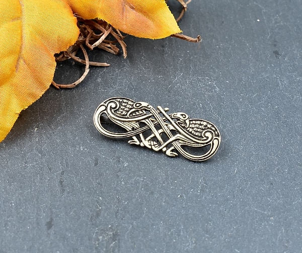 Vogelbrosche im Urnesstil Bronze oder 925er Silber - Wikinger Rabenfibel - Mittelalterliche Bronze Brosche - Hugin Munin Anstecknadel