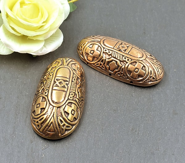 Wikinger Schalenfibel Set aus Bronze - Ovalspangen für Wikinger Trägerkleid - Schildkrötfibel für Wikingerin -  1 Paar