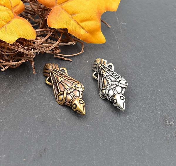 Wikinger Vogel Brosche - Mittelalterliche Raben Fibel Hugin und Munin - Bronze oder Silber 1 Stück